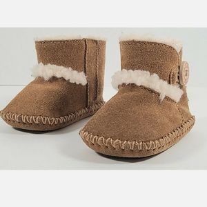 Ugg Boot Lemmy Baby Size 0/1 Chestnut Suede Rubber Sole Wool Hook Loop Closure